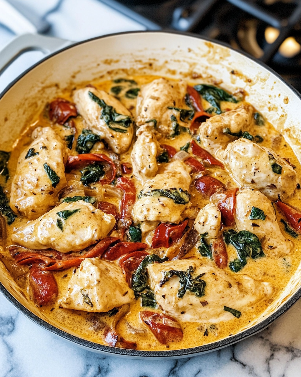Creamy Tuscan Chicken Skillet with Spinach and Tomatoes