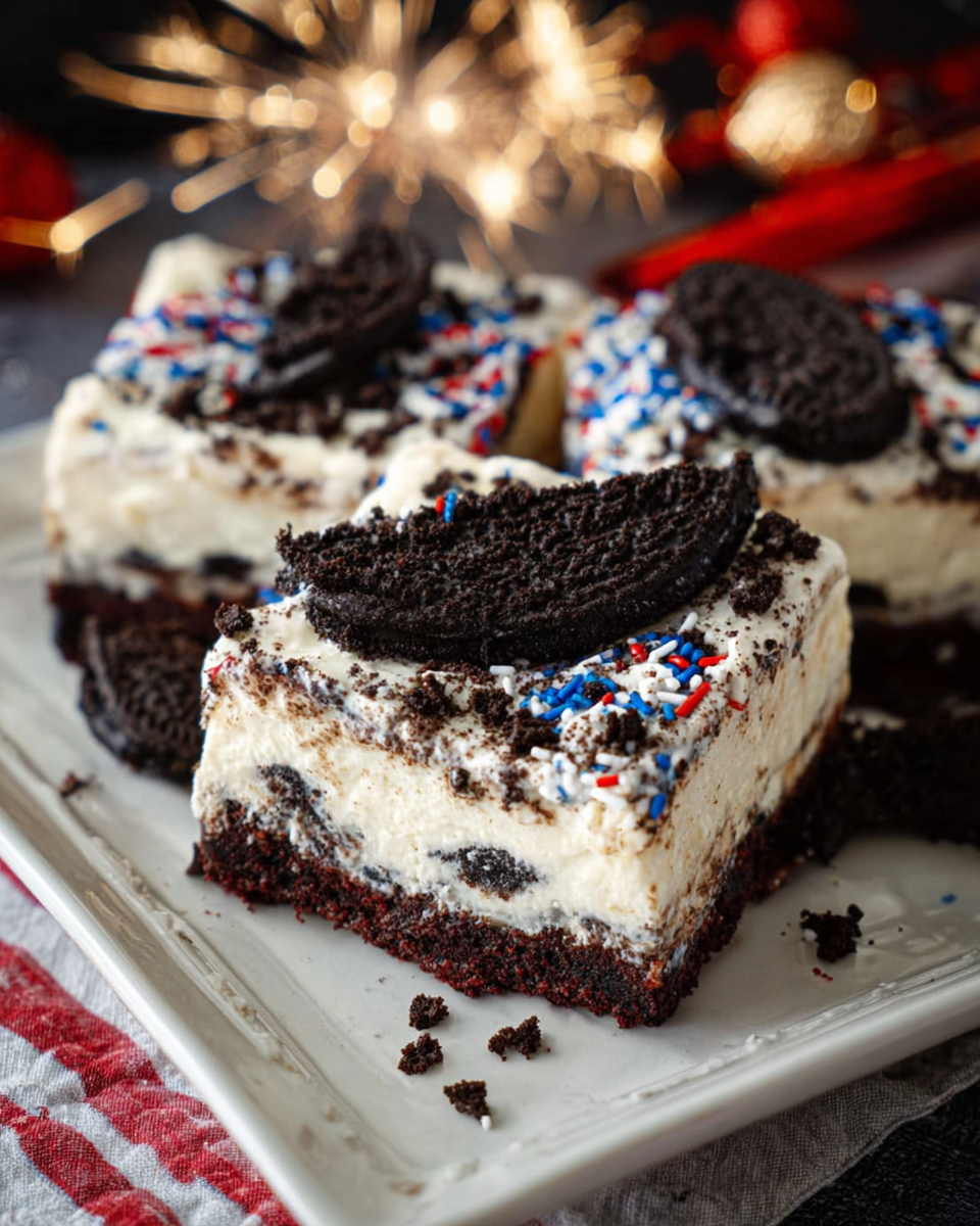 No Bake Fireworks Oreo Cheesecake Bars Recipe