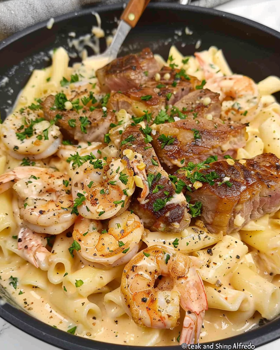 Savor the Flavor of Blackened Steak and Shrimp Alfredo