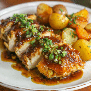 zesty orange juice chicken with roasted potatoes