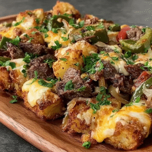 cheesesteak loaded tots for a flavorful twist