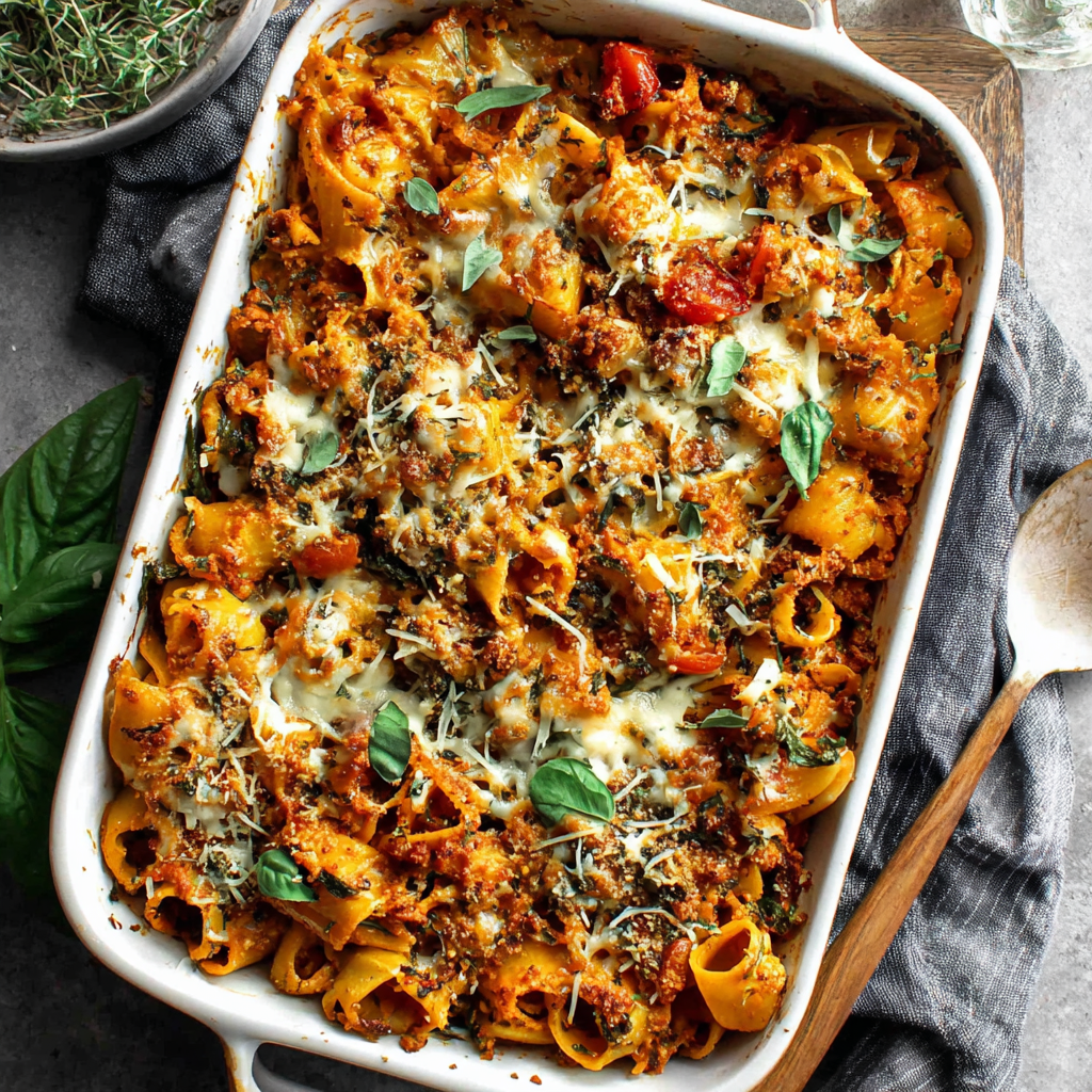 Comforting Pasta Bake with Pumpkin Tomato Sauce