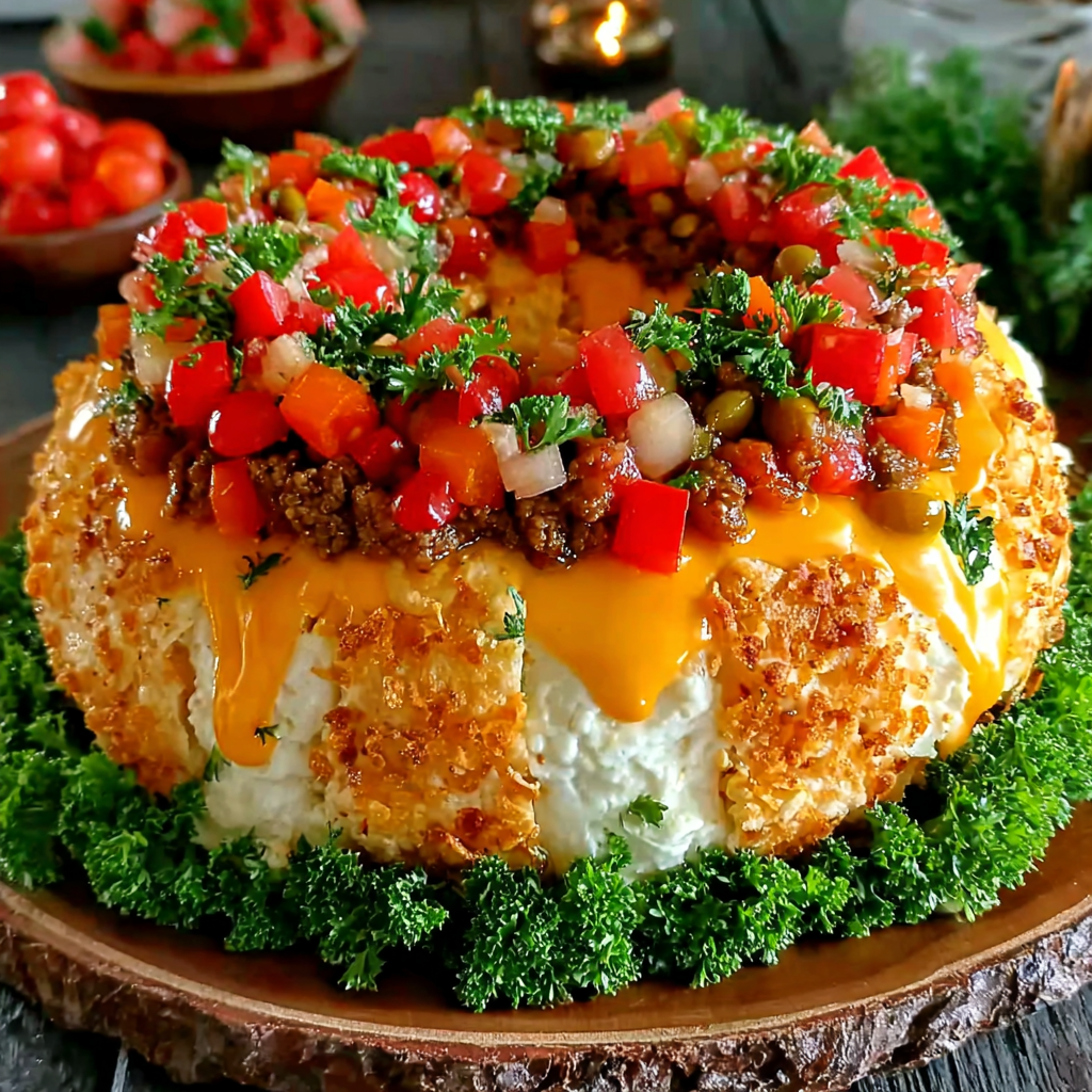 Festive Christmas Taco Cheese Ball Wreath