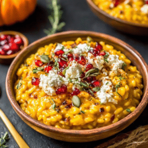 savory baked pumpkin goat cheese risotto delight