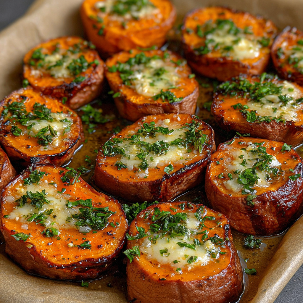 Savory Garlic Butter Roasted Sweet Potatoes