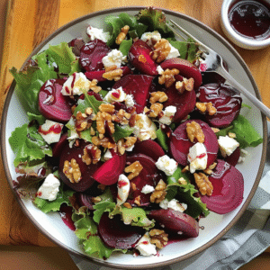 savory roasted beet salad with goat cheese and walnuts