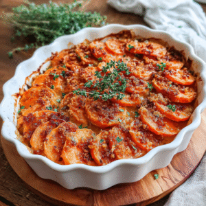 savory scalloped sweet potatoes with brown sugar