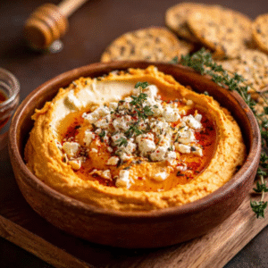 whipped pumpkin feta dip with honey and thyme