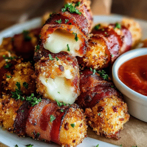 boldly spiced nashville hot bacon wrapped mozzarella sticks