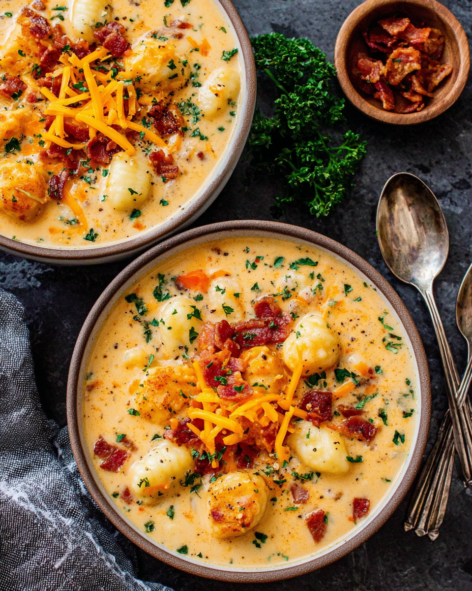 Creamy Bacon Cheddar Gnocchi Soup Recipe