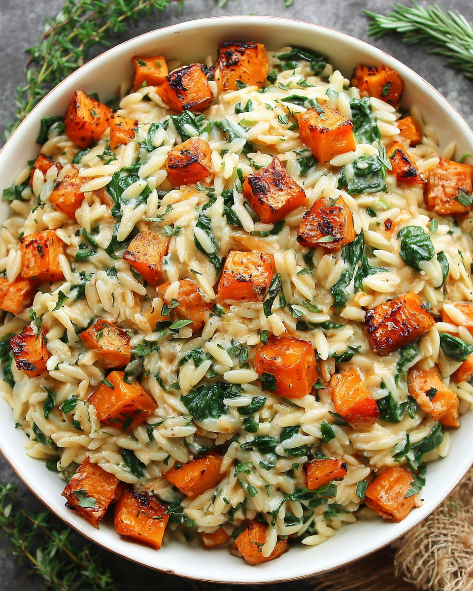 Creamy Orzo with Roasted Butternut Squash and Spinach