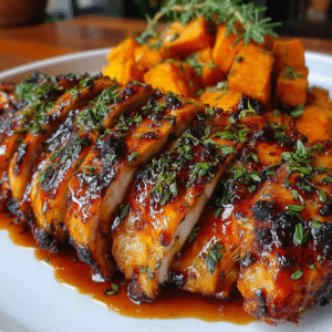 delicious maple glazed chicken with sweet potatoes