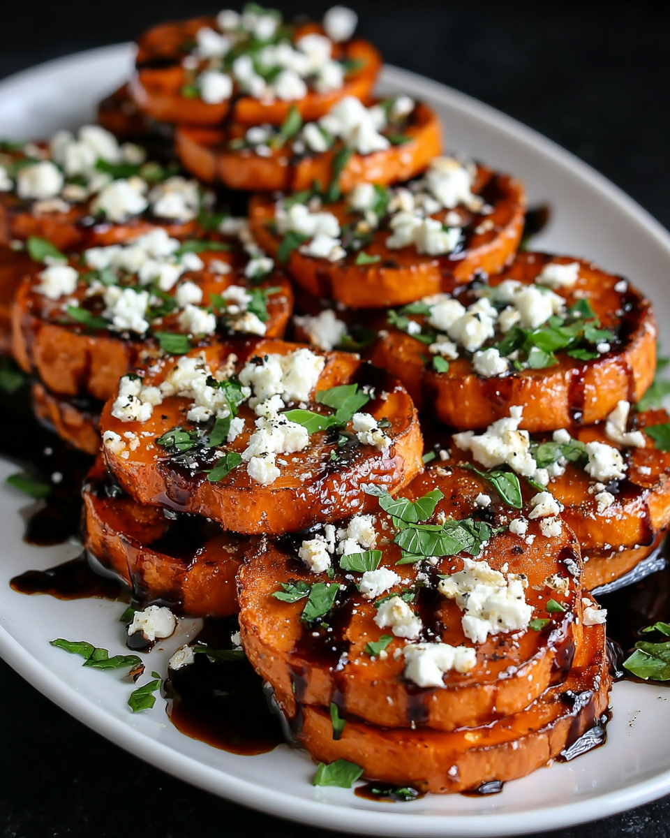 Delicious Roasted Sweet Potato Rounds with Honey & Feta
