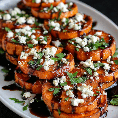 delicious roasted sweet potato rounds with honey feta