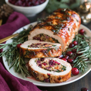 delicious turkey roulade with cranberry sage stuffing