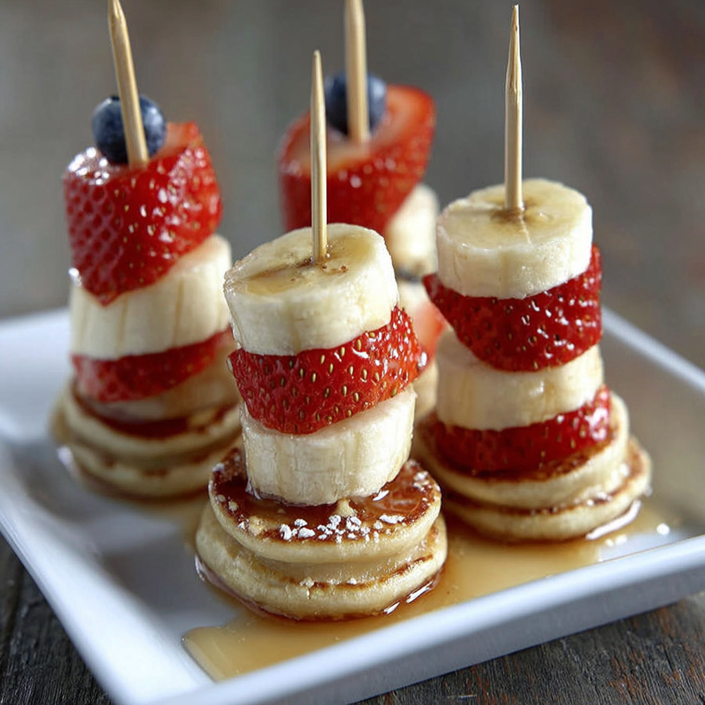 Delightful Mini Pancake Skewers with Strawberries and Bananas