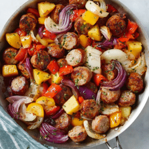 delightful one pan chicken apple sausage dinner