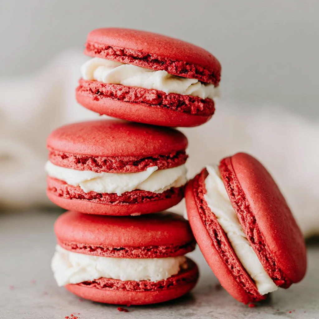Delightful Red Velvet Macarons with Cream Cheese Frosting