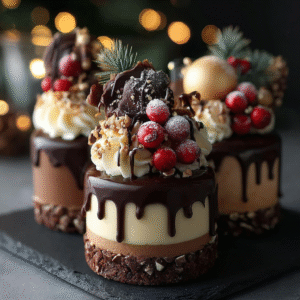 festive mini christmas cakes with ganache