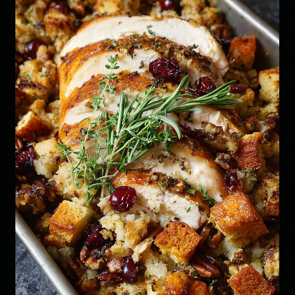 Herb-Roasted Turkey with Cranberry Pecan Stuffing
