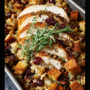 Herb-Roasted Turkey with Cranberry Pecan Stuffing 2 herb roasted turkey with cranberry pecan stuffing