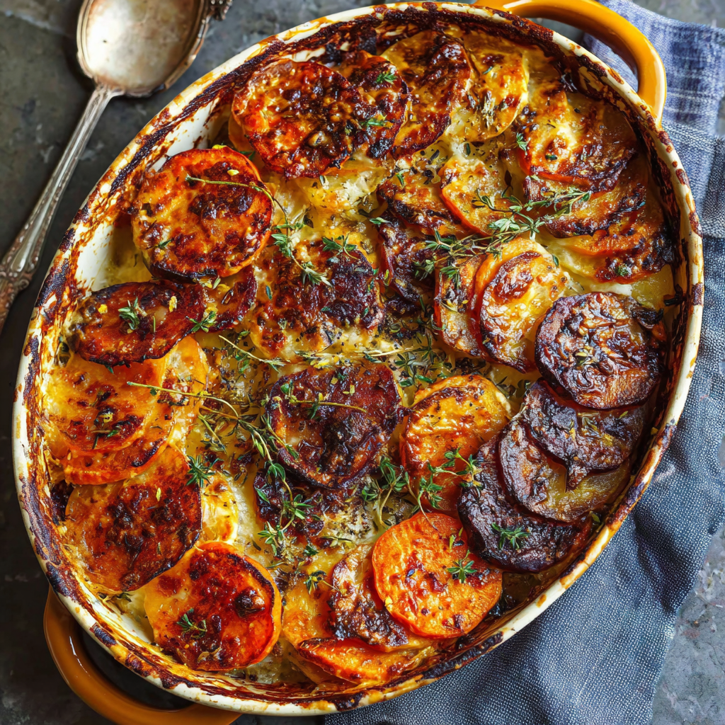 Indulge in Cheesy Root Vegetable Gratin Delight