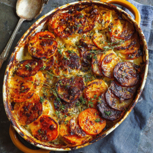 indulge in cheesy root vegetable gratin delight