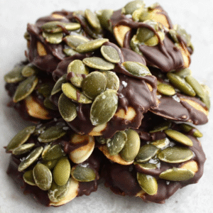 deliciously crunchy chocolate covered pumpkin seeds