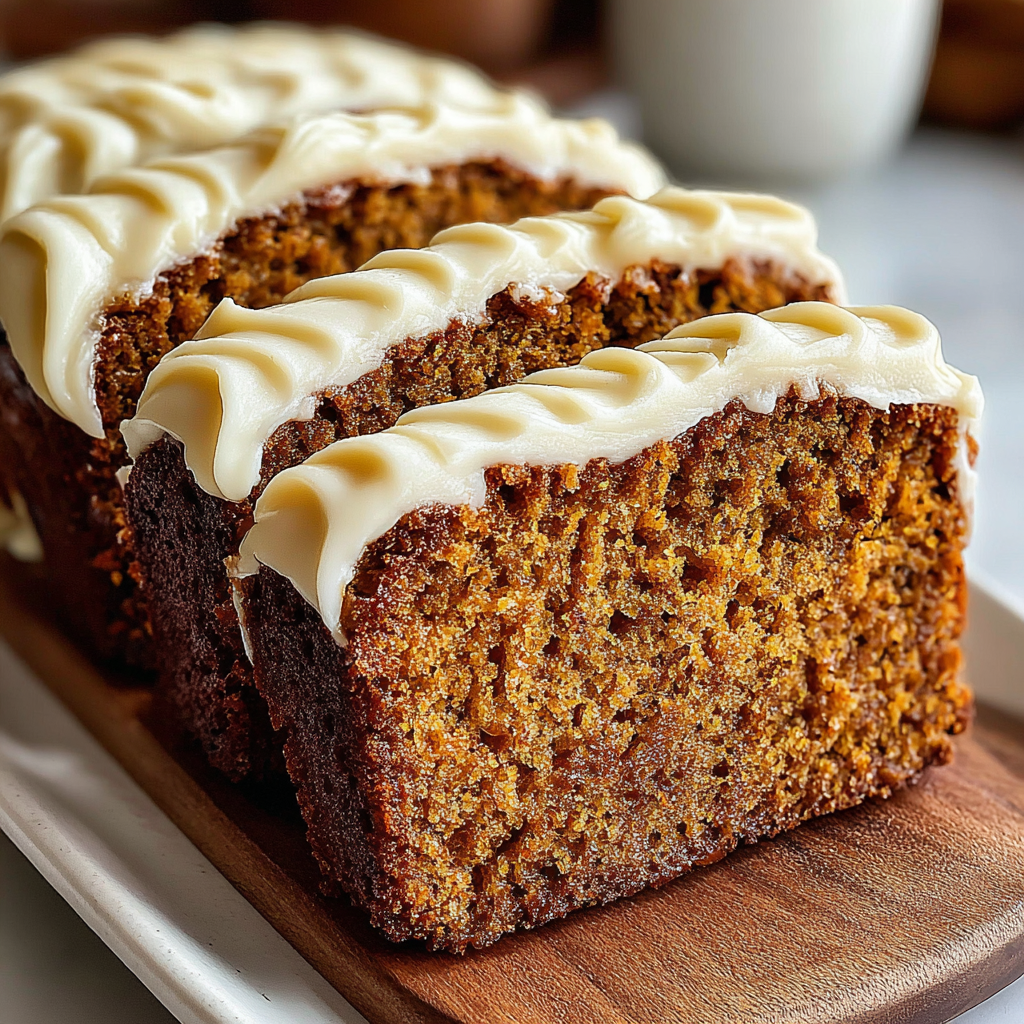 Delightful Pumpkin Bread Topped with Cream Cheese Frosting