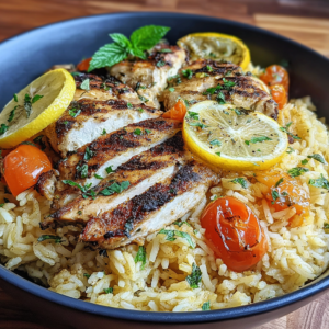 mediterranean chicken and rice in a single pan