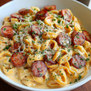 Creamy Mozzarella Pasta with Savory Smoked Sausage 2 creamy mozzarella pasta with savory smoked sausage