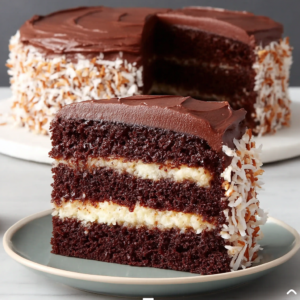 decadent chocolate coconut cake with frosting