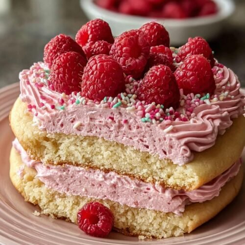 decadent giant sugar cookie with raspberry buttercream