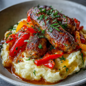 Savoring Sausage and Peppers over Creamy Mashed Potatoes 2 savoring sausage and peppers over creamy mashed potatoes