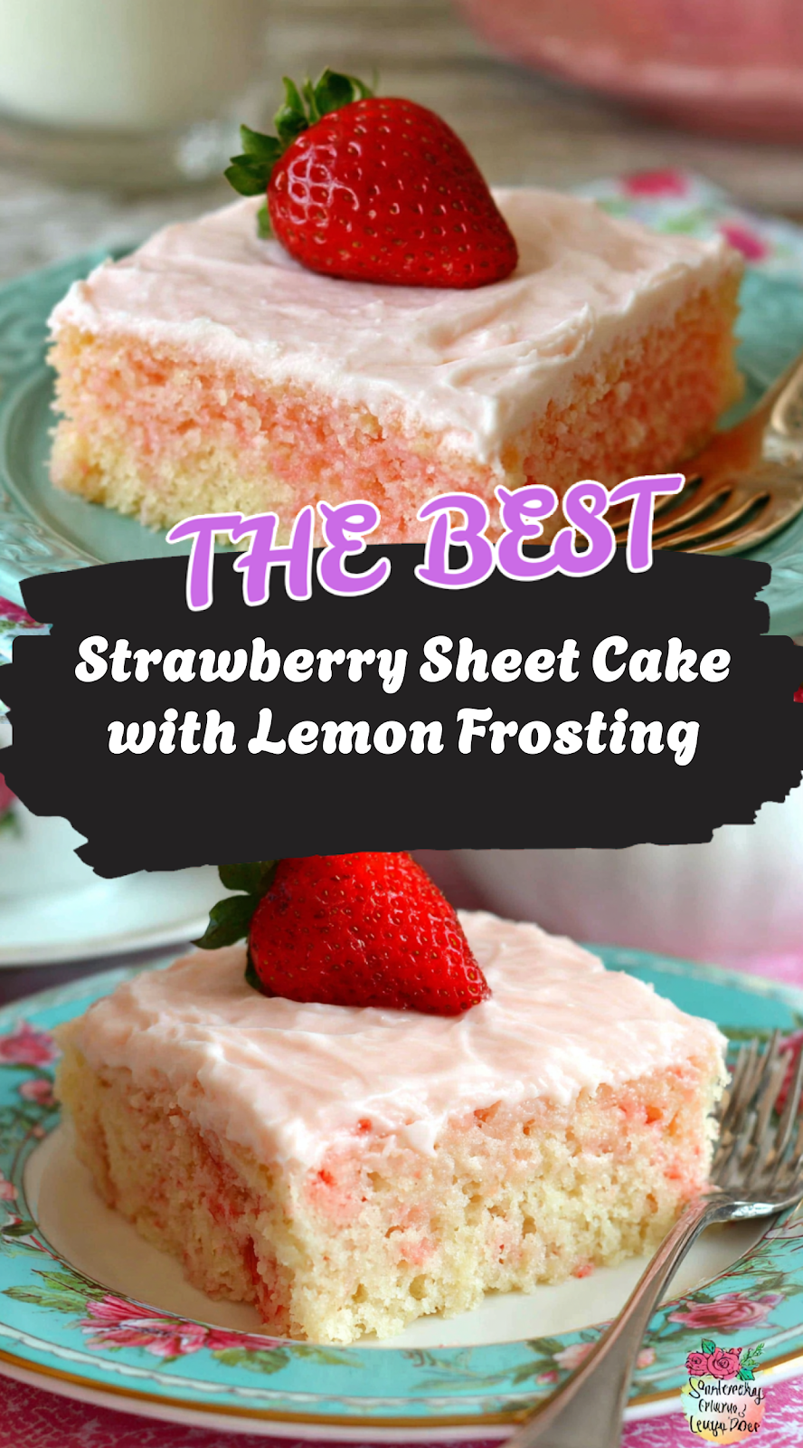 Strawberry Sheet Cake with Lemon Frosting Delight