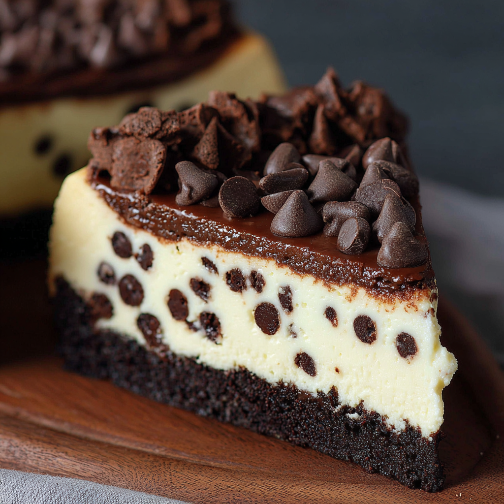 indulgent chocolate chip cheesecake with brownie base 1